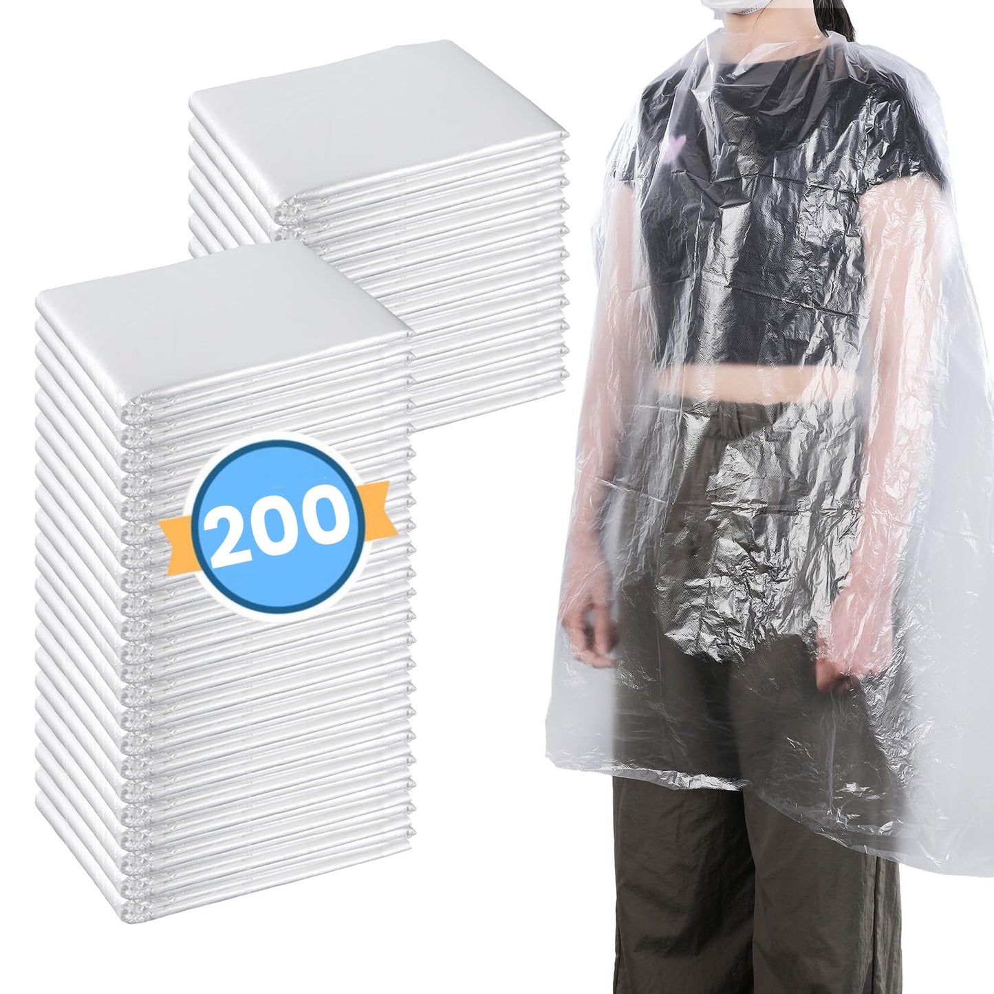 Tobeelec 200 Pcs Disposable Capes Hair Salon, 48 x 36 Inch Disposable Hair Salon Capes, Waterproof Barber Cape, Single Use Shampoo Hair Cutting Cape Dressing Apron for Barbershop & Salon Hairdressing