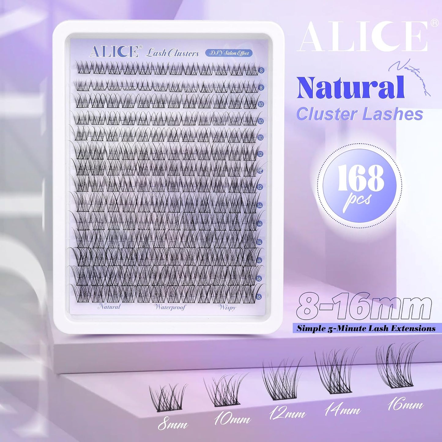 Natural Lash Clusters - Wispy Eyelash Extensions 168pcs | 8-16mm C-Curl, Soft Thin Band for a Natural Look