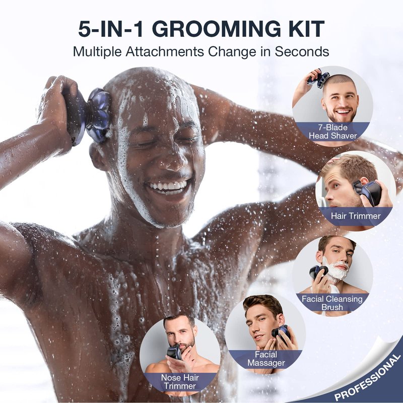 Wyklaus Head Shaver, Upgrade Head Shavers for Bald Men, Head Electric Razor with Nose Hair Trimmer, IPX6 Waterproof Wet/Dry Mens Grooming Kit, Anti-Pinch, LED Display, USB Rechargeable