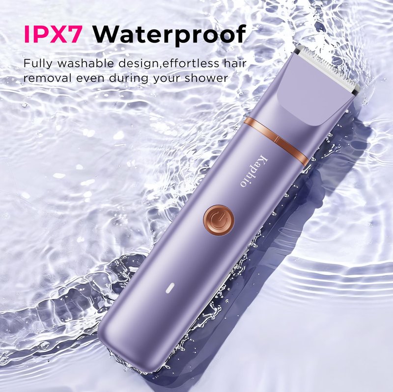 Bikini Trimmer for Women with Dual Head - IPX7 Waterproof & Painless Eletctric Razors for Public Hair - Eletric Shaver for Underarm Leg Body (Purple-Gold)