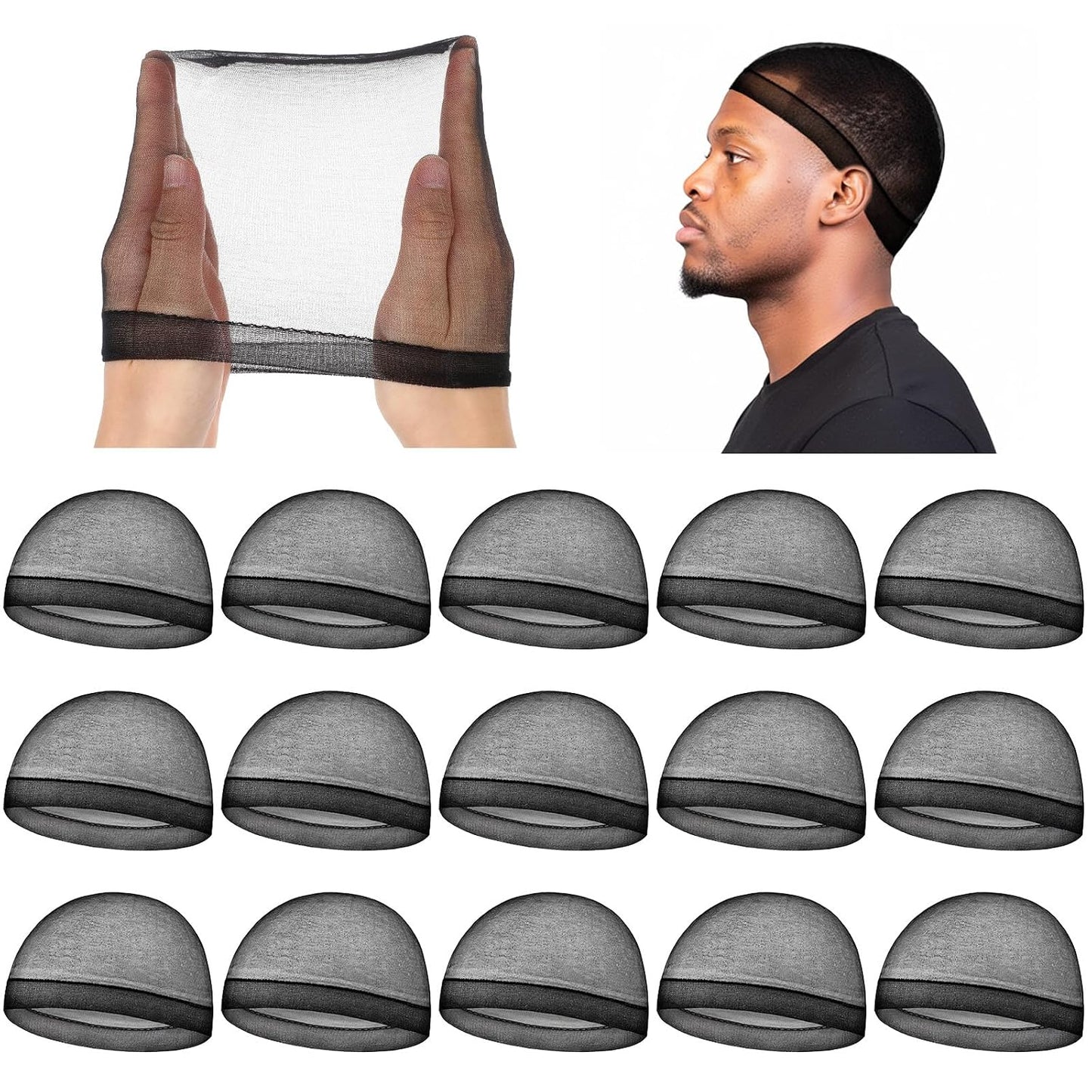 10Pcs Stocking Wave Cap for Men - Elastic Stretchy Hair Net | Breathable Black Wig Caps