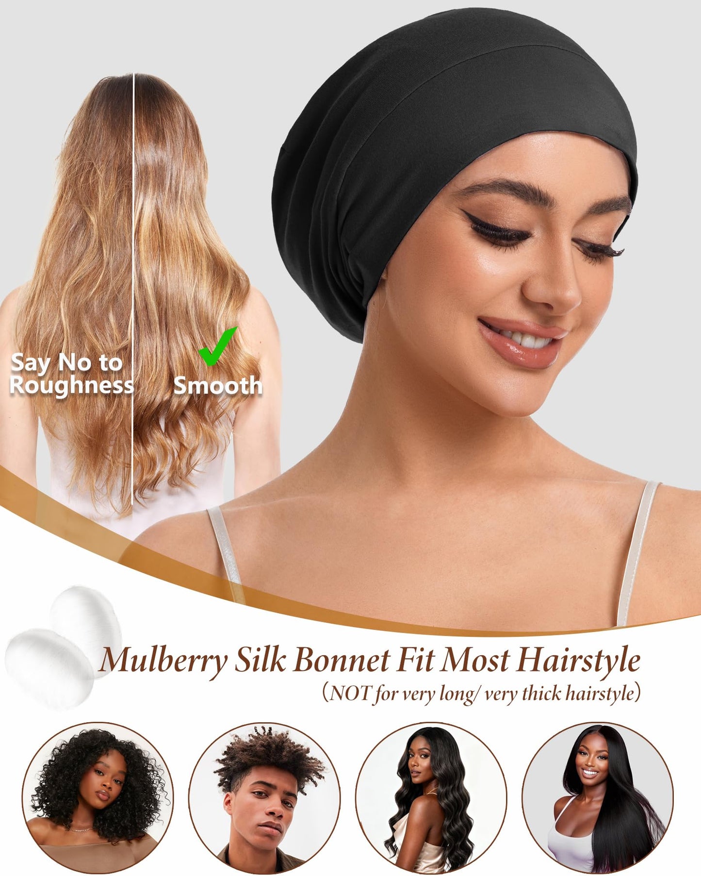 ROYBENS 100% Mulberry Silk Bonnet for Sleeping Women Sheep Cap Hair Bonnets