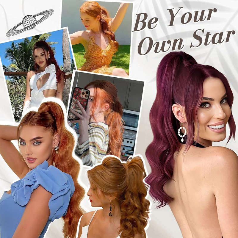 Copper Ponytail Hair Extensions - 20 Inch Wavy Claw Clip for Women | Synthetic Copper Red Hairpiece