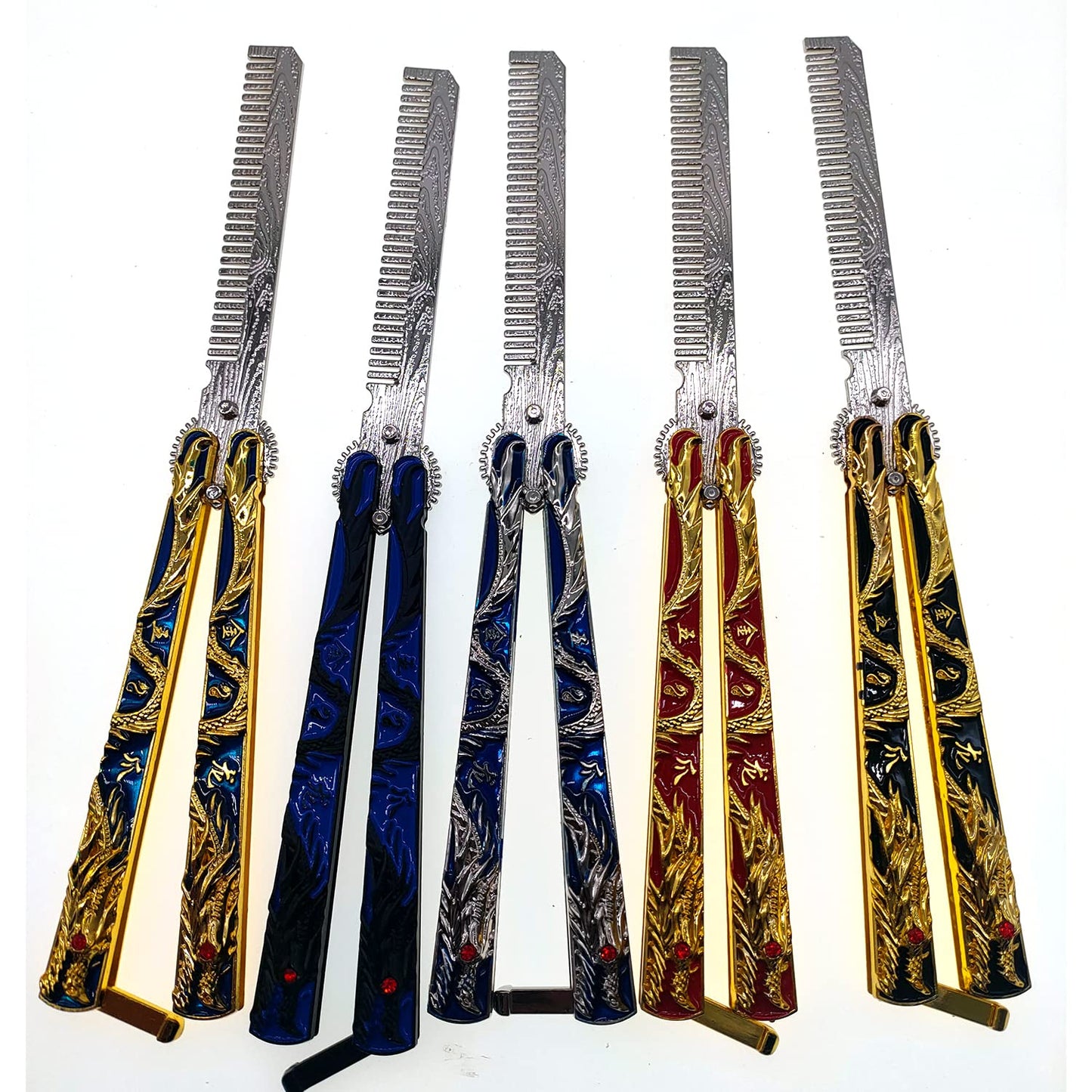 WANLIAN Dragon Beautiful comb,Beautiful comb Stainless Steel Folding Practice Combs Hair Styling Tools for Sport Outdoor Use (5pcs dragon)