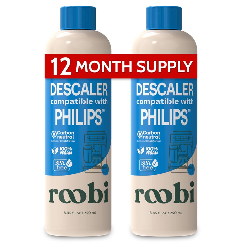 Roobi Philips Compatible Descaling Solution & Cleaner. Specially Formulated for Philips Espresso Machines. Carbon Neutral Descaler Kit. 2 Uses per Bottle, 2 Pack