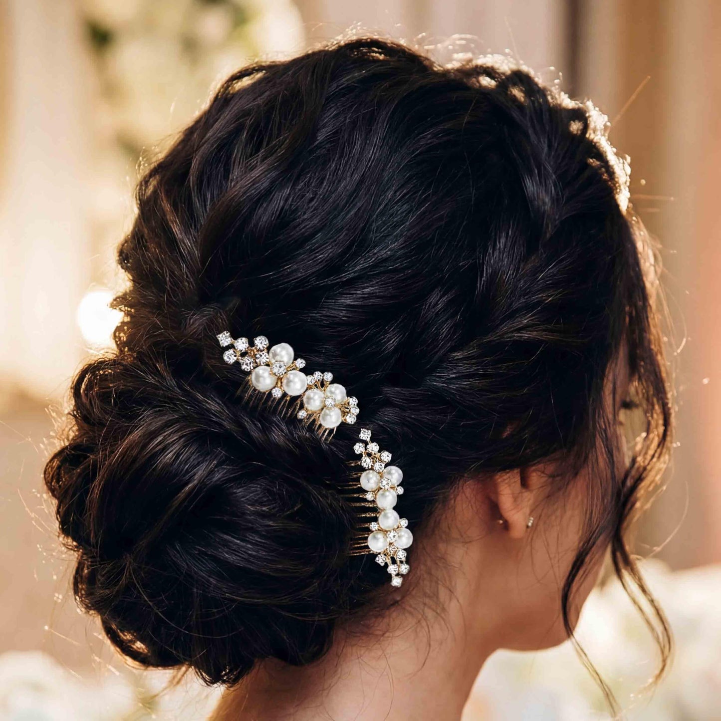 EVAZEN Pearl Wedding Hair Accessories Bridal Hair Comb Rhinestone Bride Hair Clip for Women(2 pcs)(Gold)