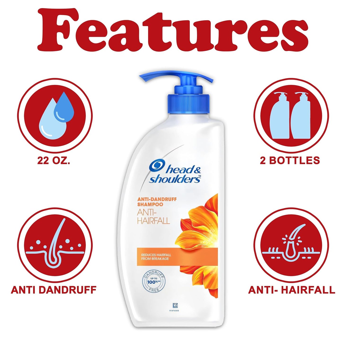 Head & Shoulders Anti Hair Fall Shampoo - Dandruff Relief & Scalp Repair | 22 oz Pump Bottles (2-Pack)