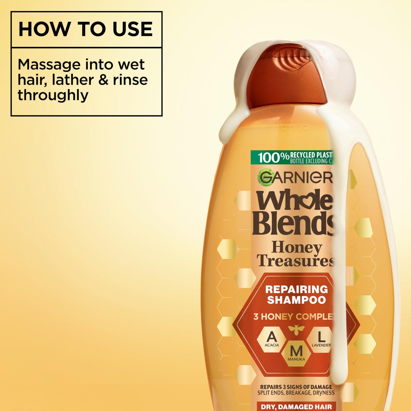 Garnier Whole Blends Honey Treasures Repairing Shampoo, Conditioner + Hair Mask Set for Dry, Damaged Hair (3 Items), 1 Kit (Packaging May Vary)