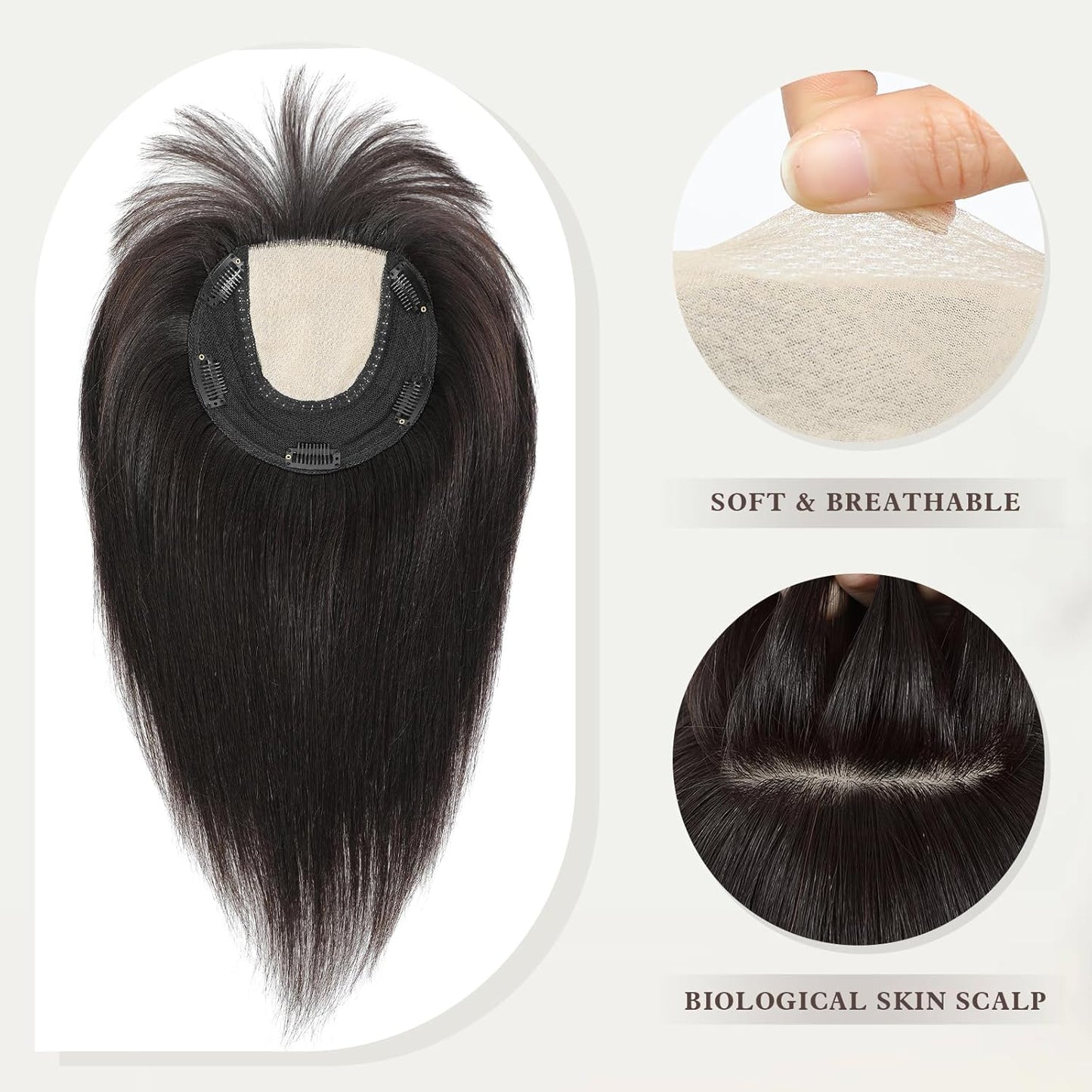 Aimeolyn Hair Toppers for Women - Real Human Hair 12-Inch Wiglets with Bangs | Natural Skin Scalp for Thinning Hair
