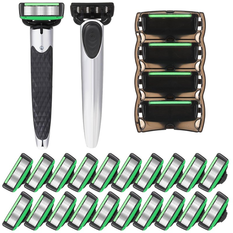 Wovnet 22 Pcs Disposable Men's Razors Set Refillable 7-blade Sensitive Skin Razor Kit for a Comfortable Shave, 1 Handle and 21 Cartridges