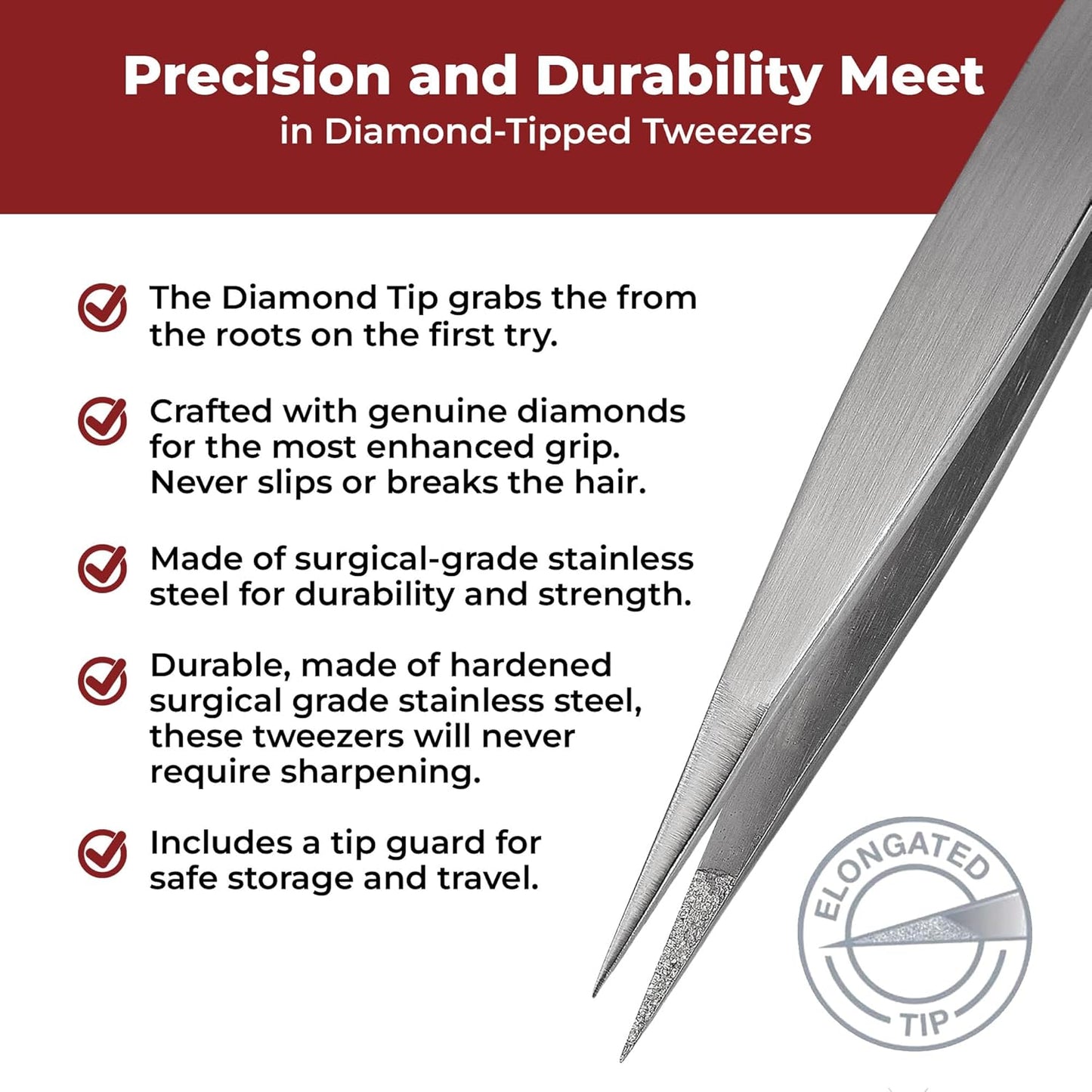 Diamond Tip Splinter Tweezers - Precision Grip for Professional Use | Ideal for Fine Hair Removal