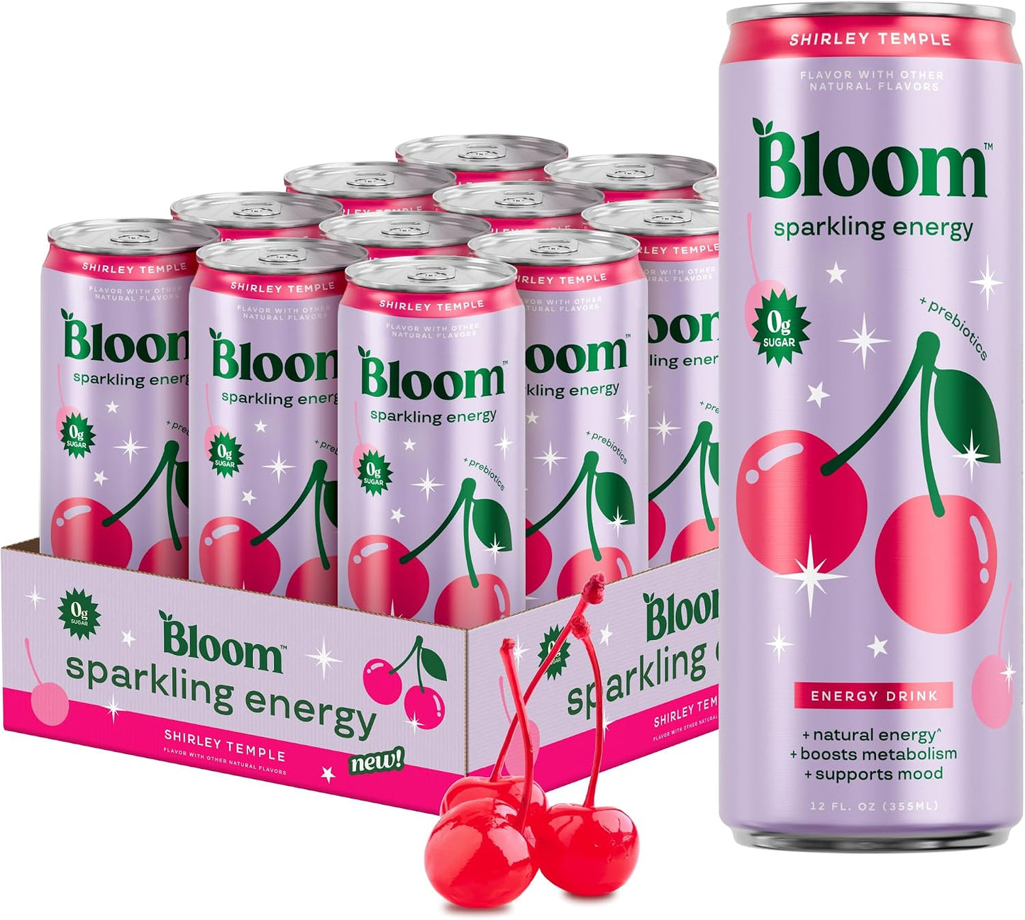 Sparkling Energy Drink Variety Pack - Natural Caffeine, Zero Sugar, 180mg - Antioxidant-Rich, Prebiotics | 12oz, 12 Pack