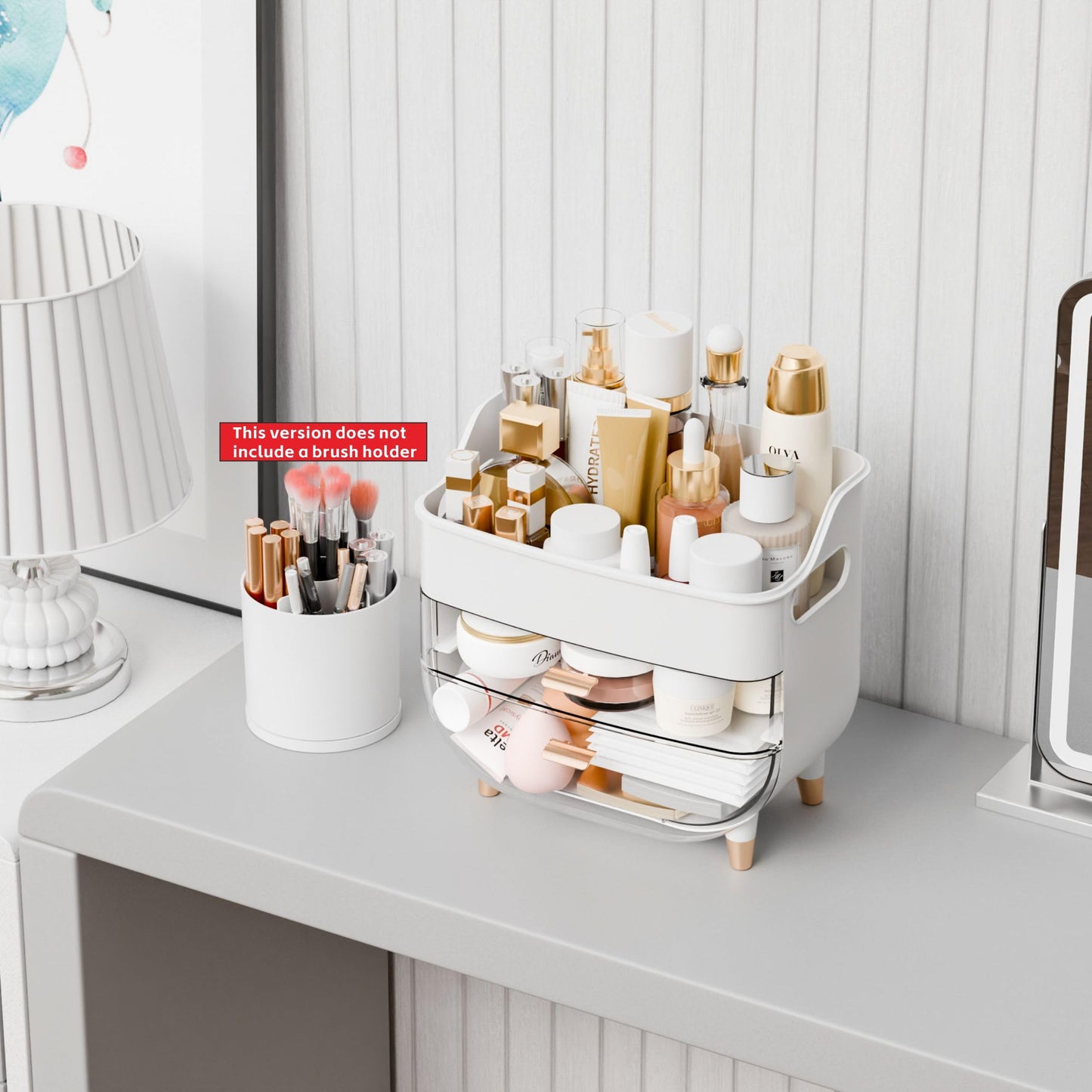 Yieach White Make up Organizers for Counter,Vanity and Dresser,Bathroom Makeup Organizer Countertop,Large Makeup Storage Organizer for Hair Tool,Beauty Products,Skin Care and Cosmetic Display Cases
