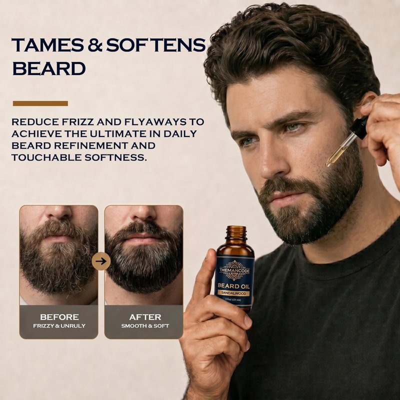 THEMANCODE Beard Oil for Men, Sandalwood, Beard Conditioner with Natural Jojoba & Grapeseed Oils, Softens, Strengthens and Moisturizes, Father Day Gifts