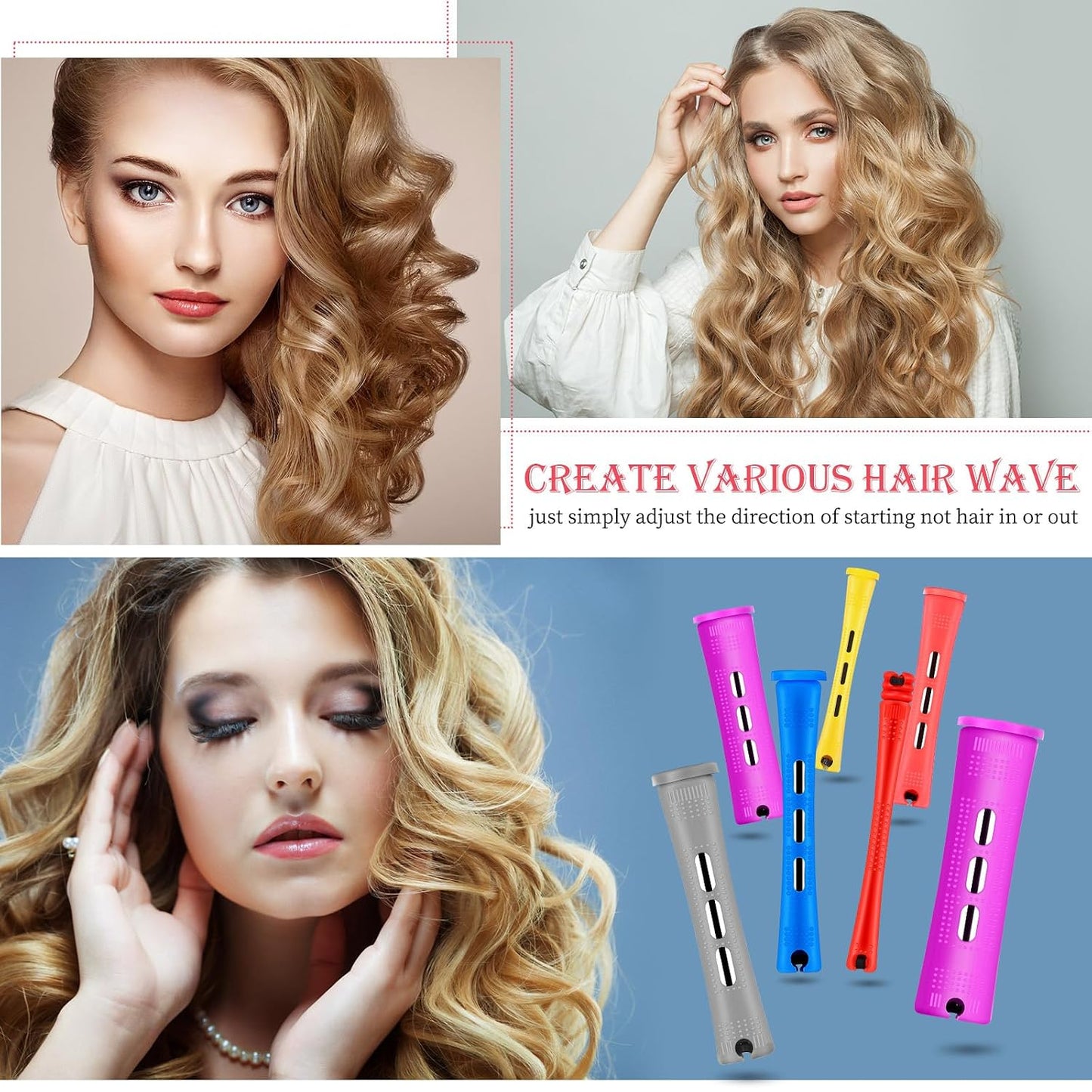 48 Pieces Hair Perm Rods - Short Cold Wave Curling Rollers with Steel Pintail Comb | 6 Sizes, 6 Colors