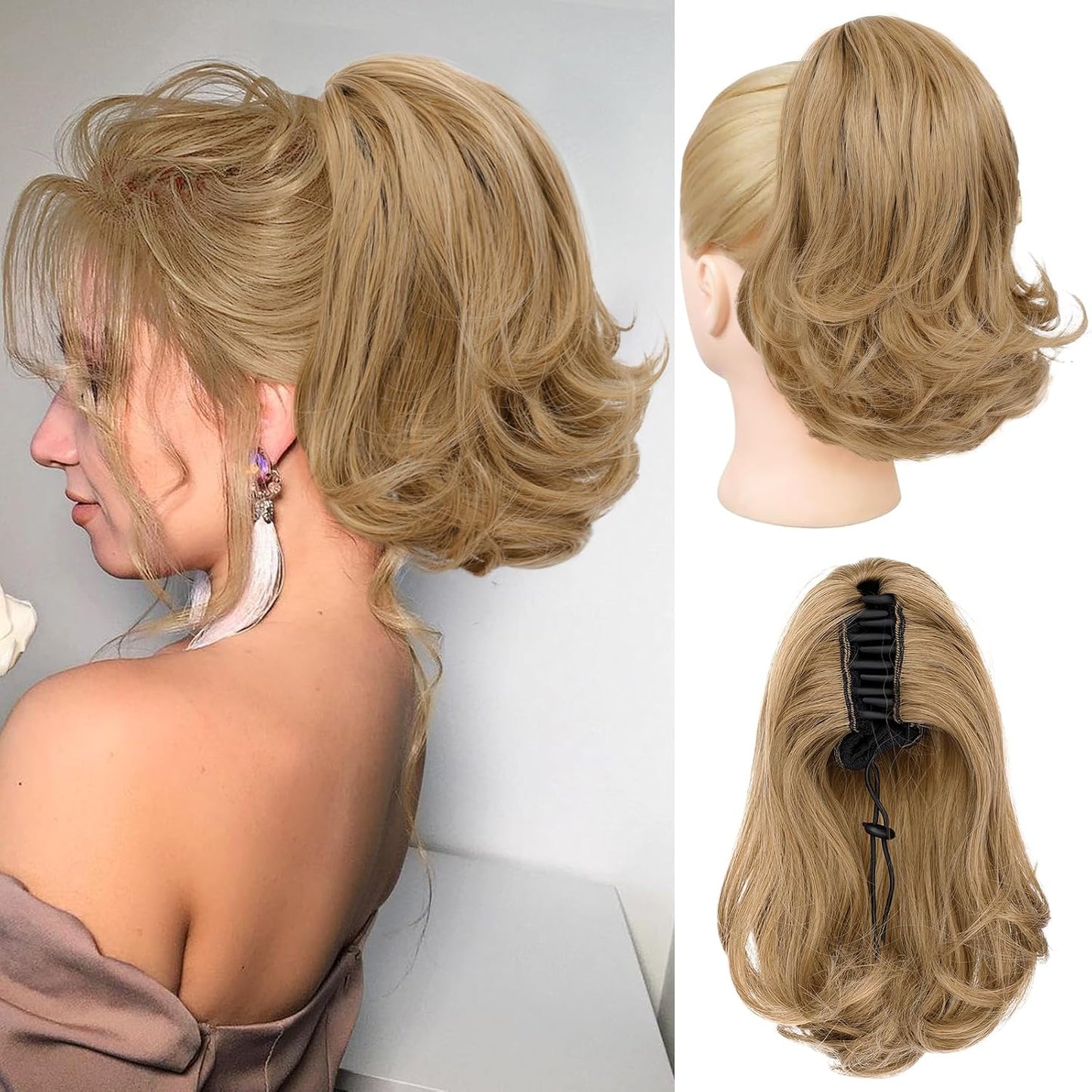 Ponytail Extension - 10" Short Claw Clip-In Wavy Hairpiece for Women | Medium Brown, Synthetic
