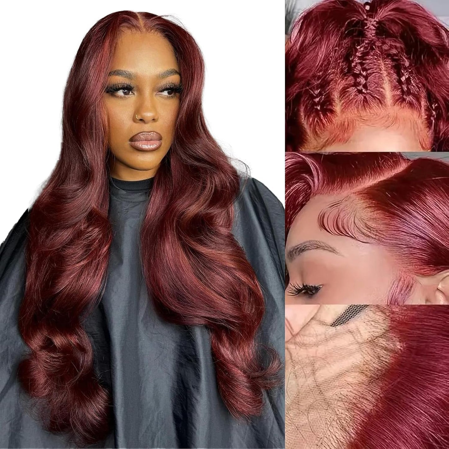32-Inch Water Wave Red Human Hair Wig - 99J Burgundy Lace Front | Deep Wave 13x6 HD Curly Wig for Women