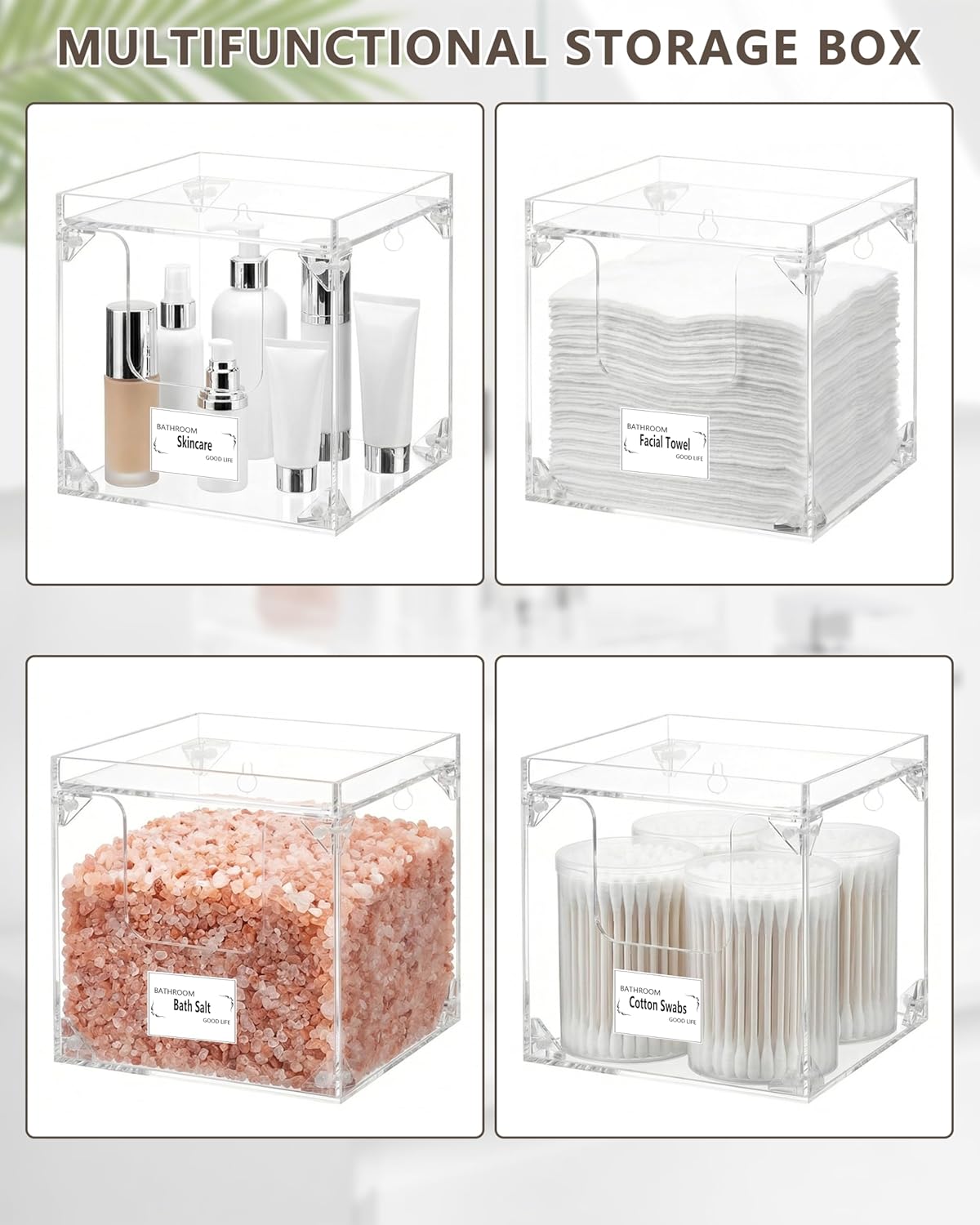 Foldable Facial Towel Holder - Acrylic Storage Box for Clean Towels | Non-Slip Pads, XL Size