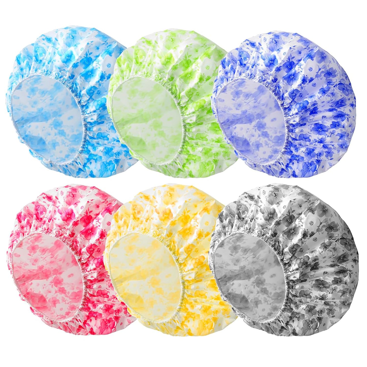 Waterproof Shower Caps for Women - 6 PCS Reusable Elastic Bathing Caps | Double-Sided EVA in Candy Colors