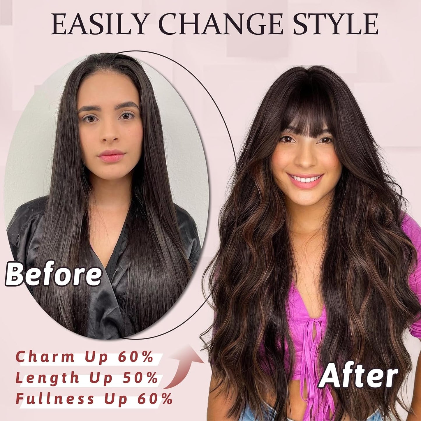 NAYOO Brown Wigs for Women - Long Curly Wavy Hair | Heat Resistant Synthetic Fiber, 24 Inches