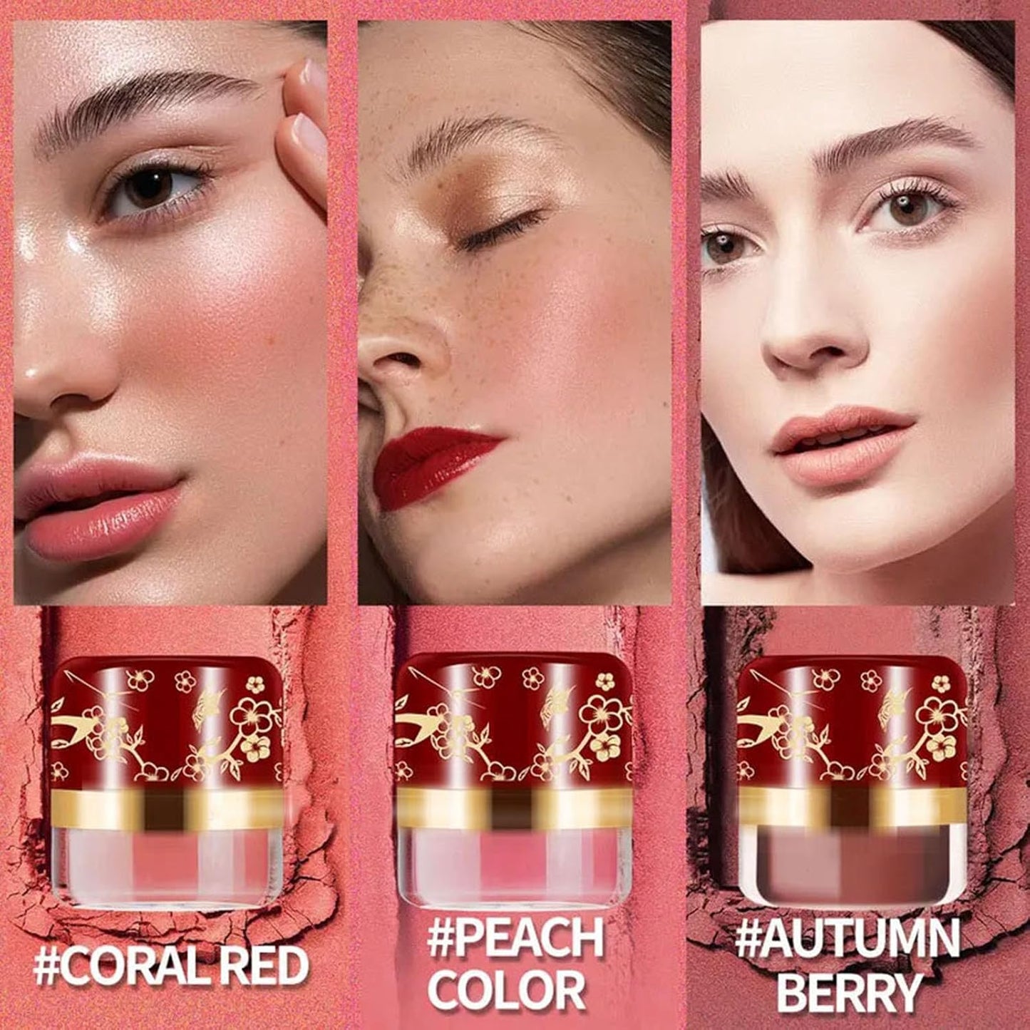 Effortless Radiance Blush Set - 3-Piece Makeup Kit with Built-In Mirror | Natural-Looking for All Skin Tones
