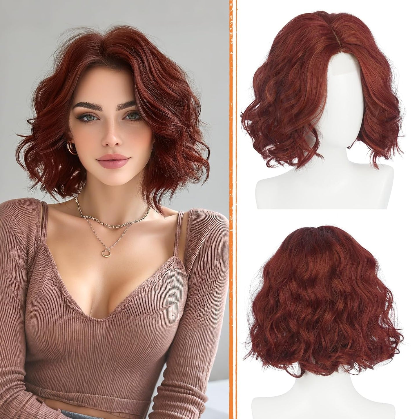 Burgundy Bob Wig - Lace Front Short Wavy Curly Synthetic Hair for Women | 11 Inch Natural Look