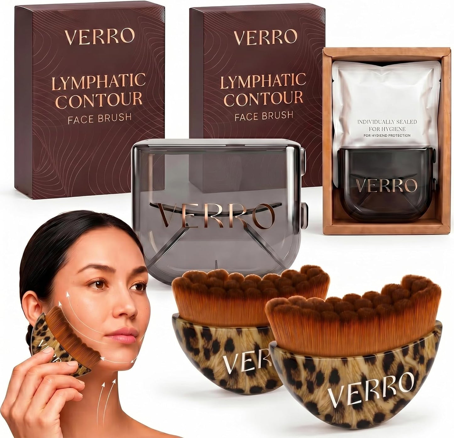 Lymphatic Face Brush Set - 2 Pack Facial Dry Brush for Sculpting & Drainage | Ultra Soft Bristles, Travel Cases, Animal Print