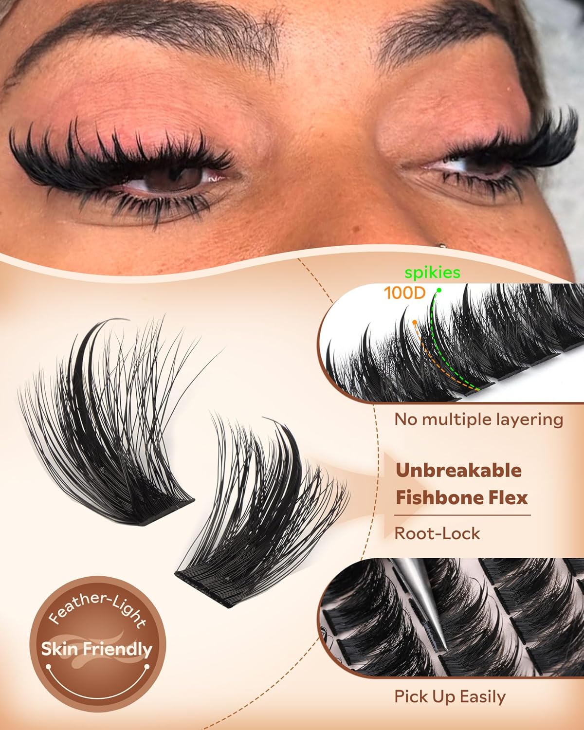Manga Lash Clusters - Wispy Fluffy Anime Eyelash Extensions | Reusable Faux Mink, D Curve 12-18mm, 204 Pieces