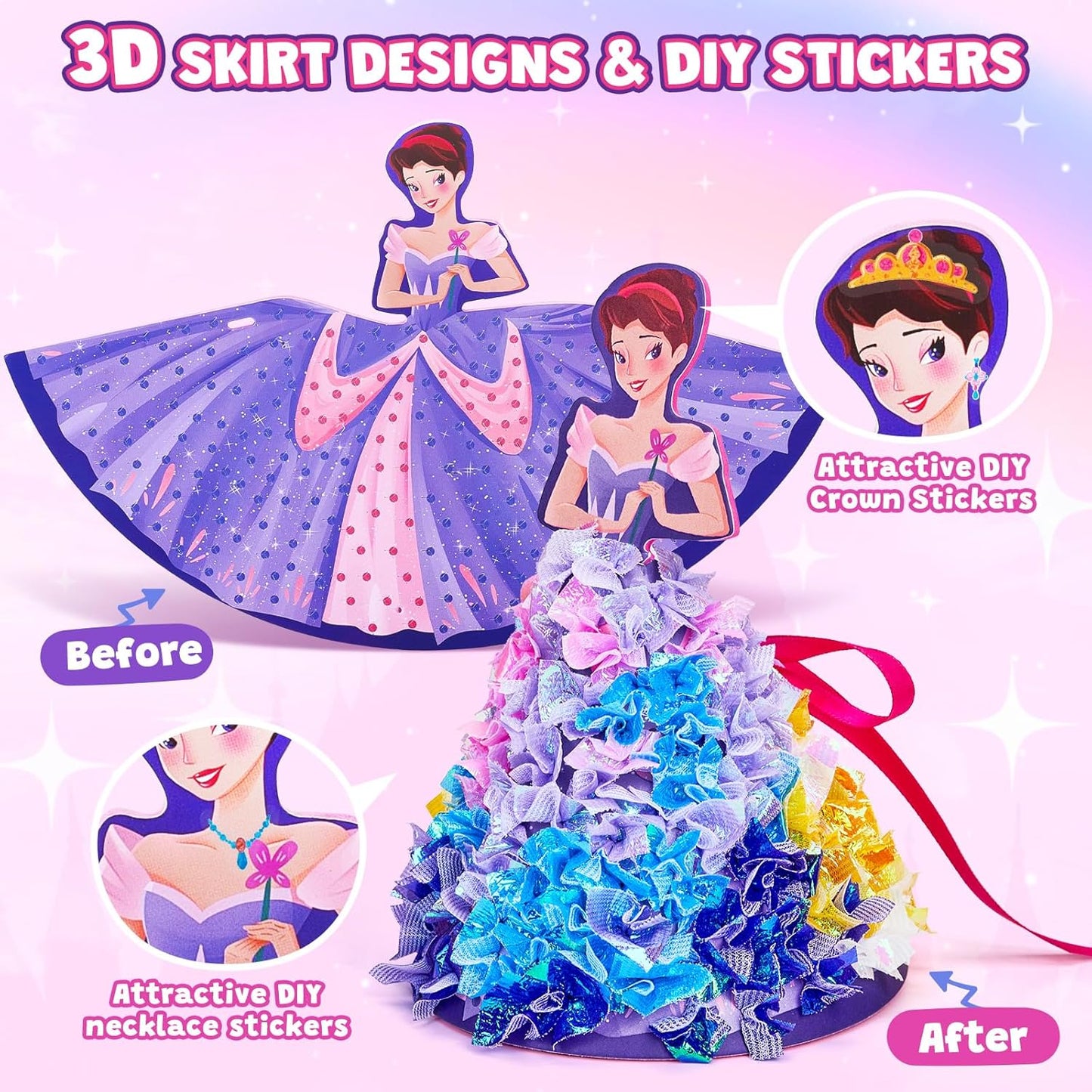 3D Castle Princess Dress Up Craft Kit - DIY Fairy Tale Scene | Mess-Free Arts & Crafts for Girls Age 4-8