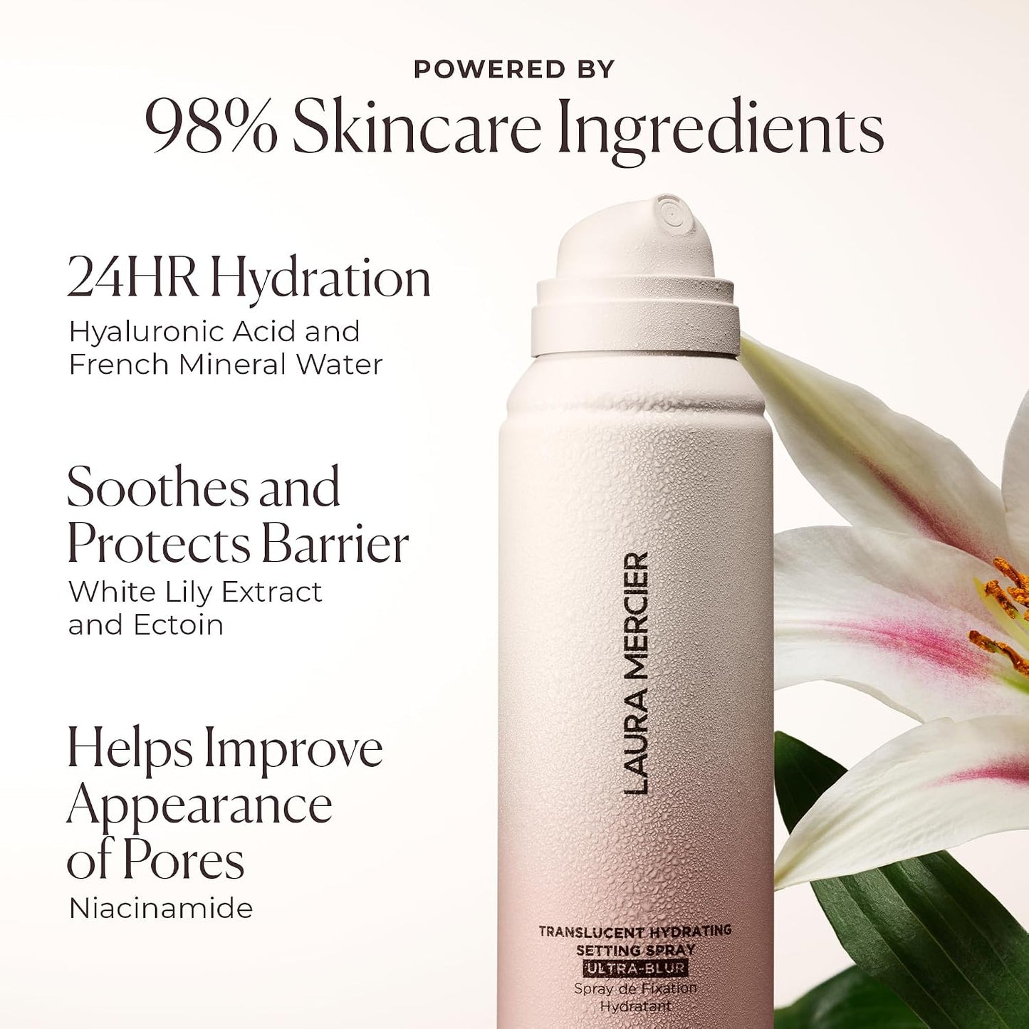 Laura Mercier Translucent Hydrating Setting Spray - Ultra-Blur Face Mist with Hyaluronic Acid | 24HR Shine Control, Natural Finish