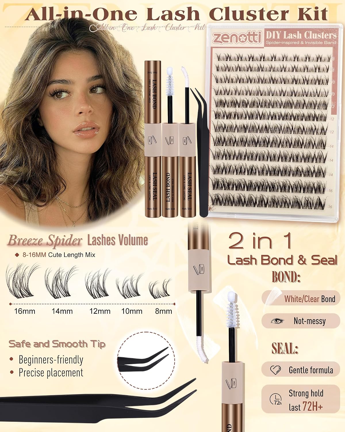Spider Lashes Cluster Kit - Wispy Eyelash Clusters for Fluffy Extensions | D Curly 8-16mm