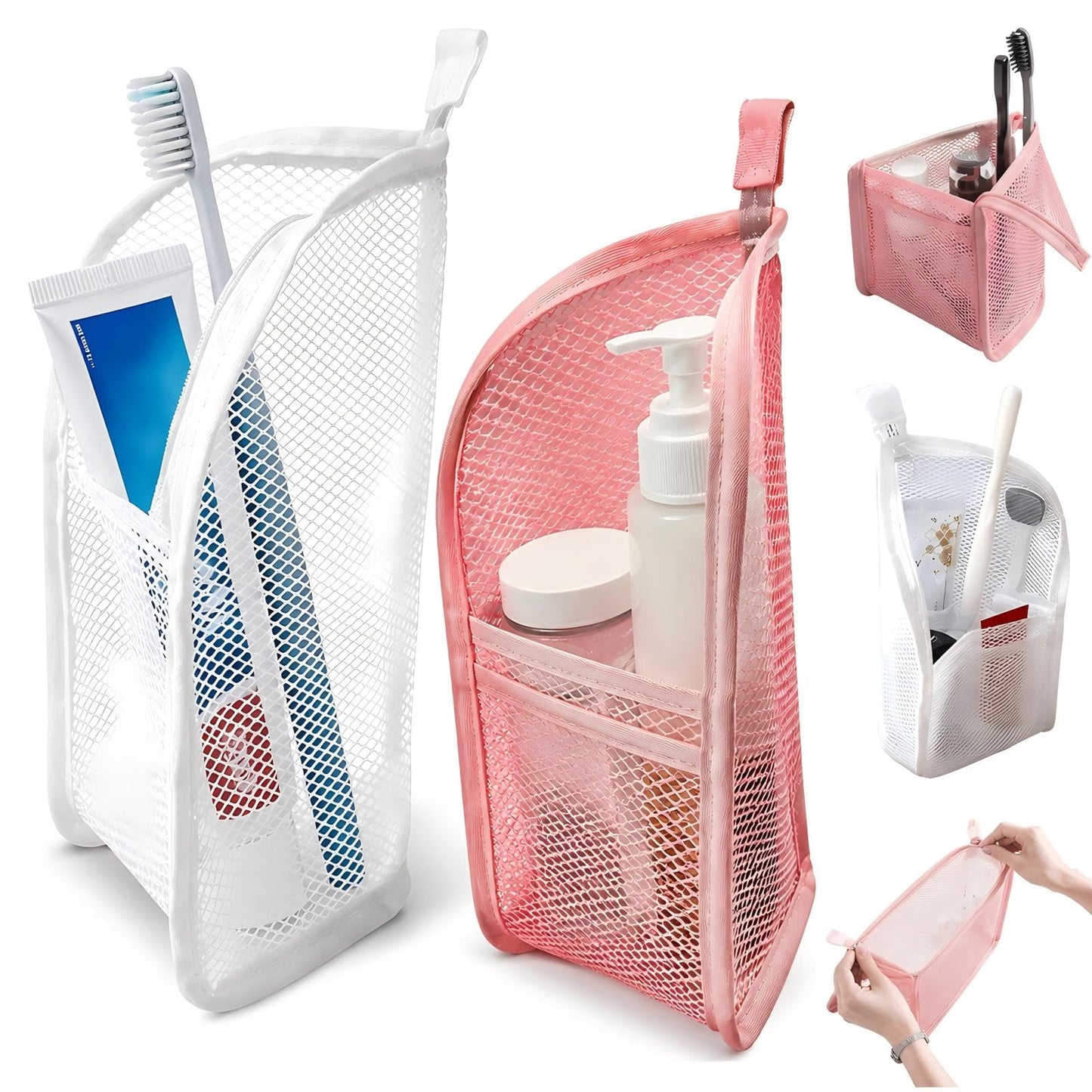 2Pcs Standing Toiletry Bag, Upright Waterproof Travel Toiletry Bag, Translucent Portable Foldable Makeup Cosmetic Bag, Leakproof Travel Organizer Pouch for Bathroom, Gym, Business Trip,Family Travel