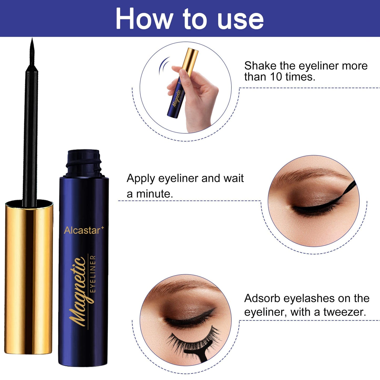 Alcastar Magnetic Eyelashes with Eyeliner Kit, Synthetic Fiber, Natural Look, Waterproof, No Glue Required (Black36)