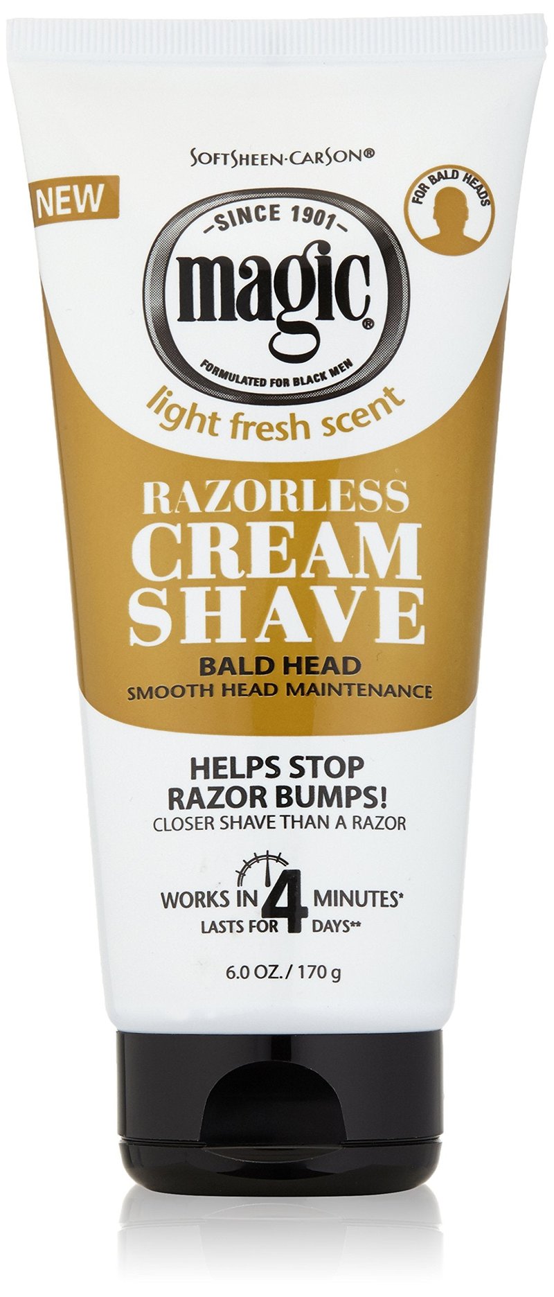 Razorless Shaving Cream for Men by SoftSheen-Carson Magic, Hair Removal Cream, for Bald Head Maintenance, No Razor Needed, Depilatory cream works in 4 Minutes for Coarse Curly Hair, 6 oz
