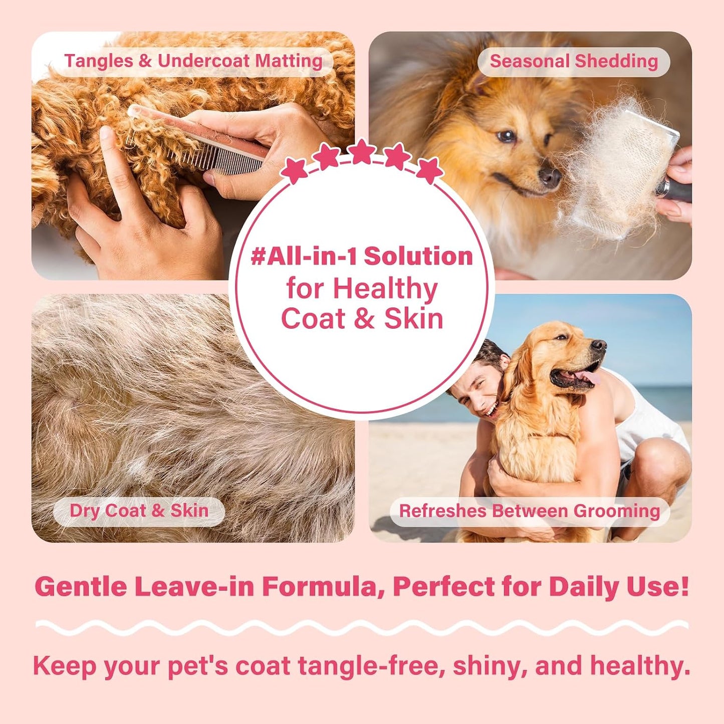 Dog Detangler & Dematting Spray - Leave-In Conditioner with Coconut Oil & Jojoba Oil | 3.38 fl. oz for Tangle-Free Grooming