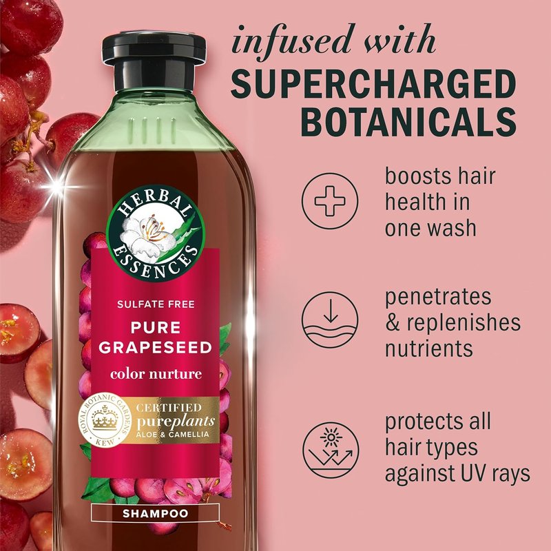 Herbal Essences Pure Grapeseed Shampoo - Sulfate Free Hair Protection & Color Nourishment | 13.5 fl oz