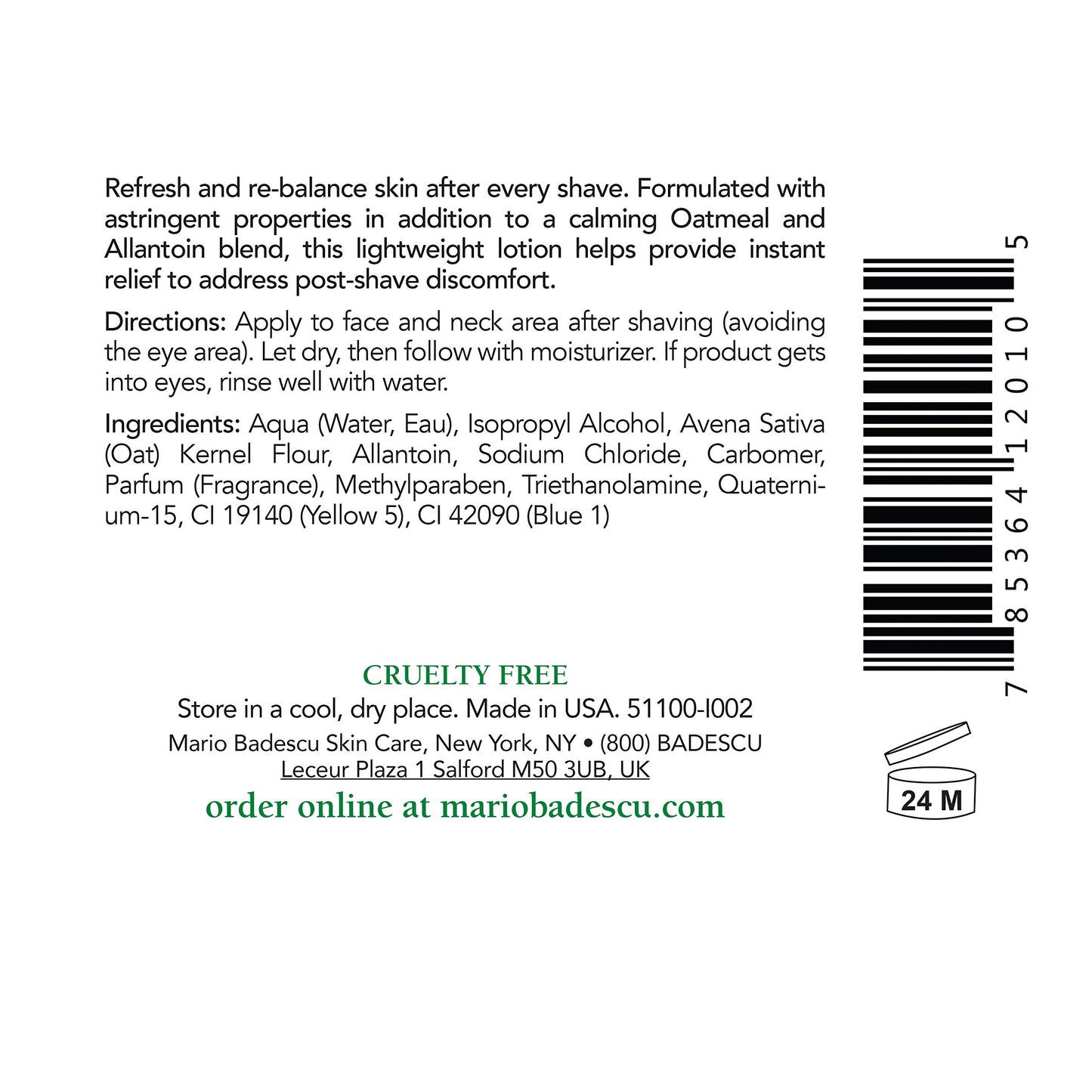 Mario Badescu Protein After Shave Lotion for Combination, Oily and Sensitive Skin - Lightweight Moisturizer that Minimizes Razor Burn and Ingrown Hairs - Formulated with Oatmeal & Allantoin, 2 FL OZ