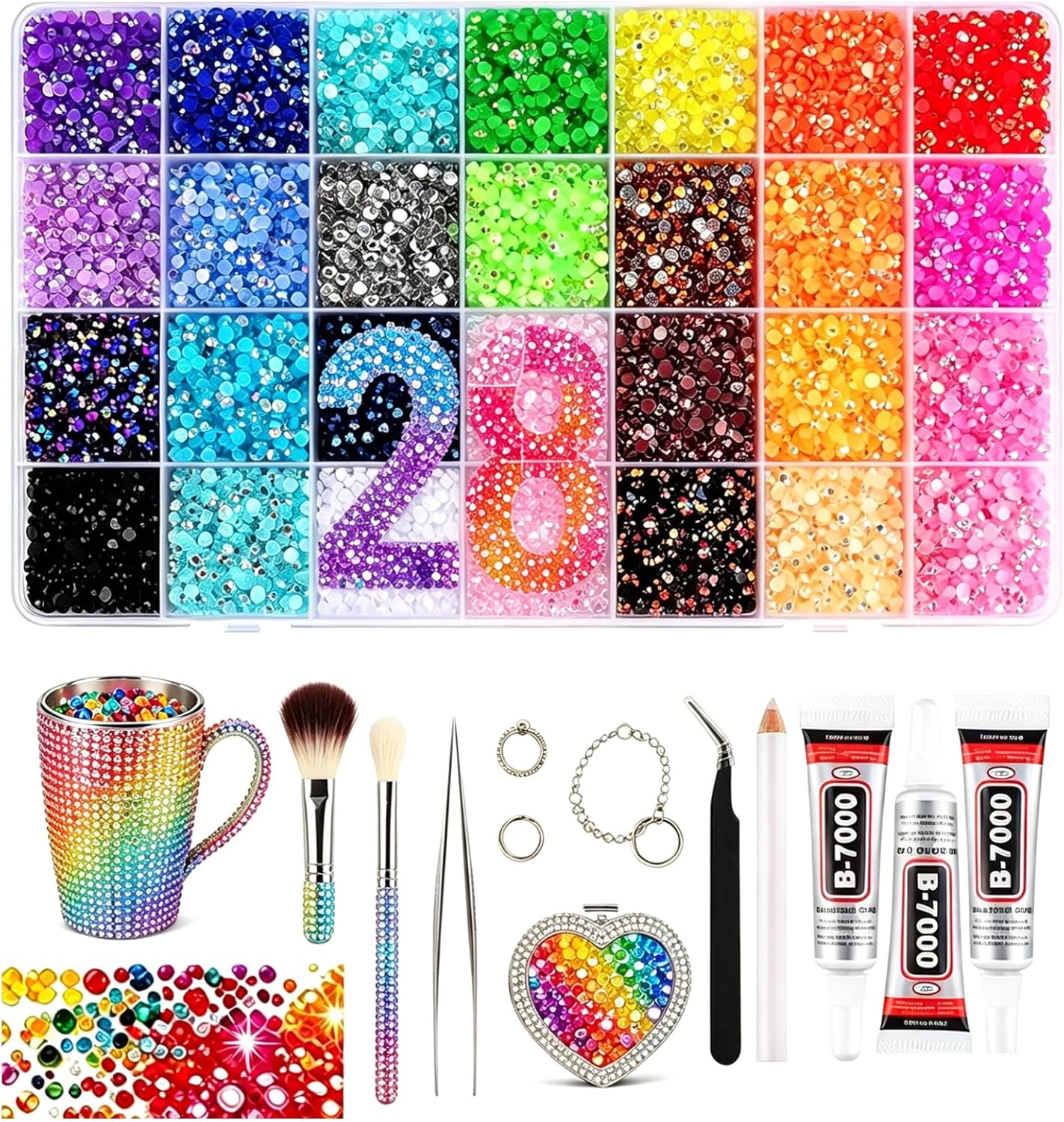 Jelly Resin Rhinestones Kit - 34,000 PCS 28 Colors Flatback Gems with B7000 Glue | Perfect for Bedazzling Crafts, Nail Art & DIY Projects