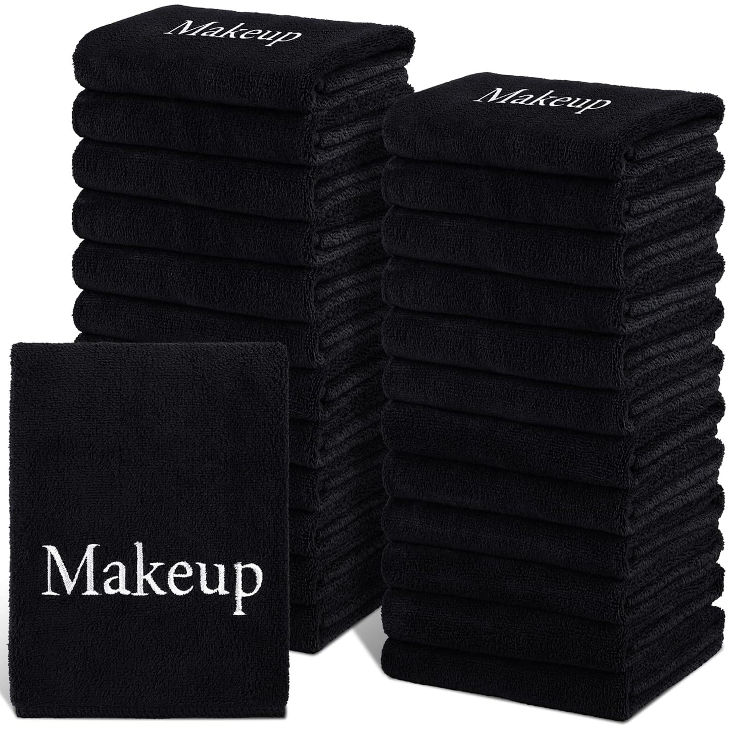 TURSTIN Makeup Remover Towels - 24 Pack Microfiber Facial Cloths | 13x13 Inch, Black, Reusable