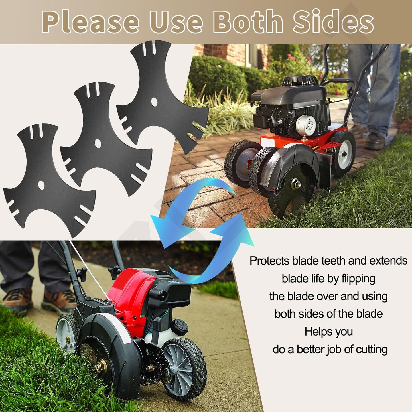 LIZEWEI 3 Pcs Universal 9" x 9" (1/2 inch Hole) Edger Blade, 3-Side Edger Star Blade for Craftsman Walk Behind Edger, Mclane 2059, Also for Power Trim Edgers Tru-Cut Edgers King Lawn Edgers