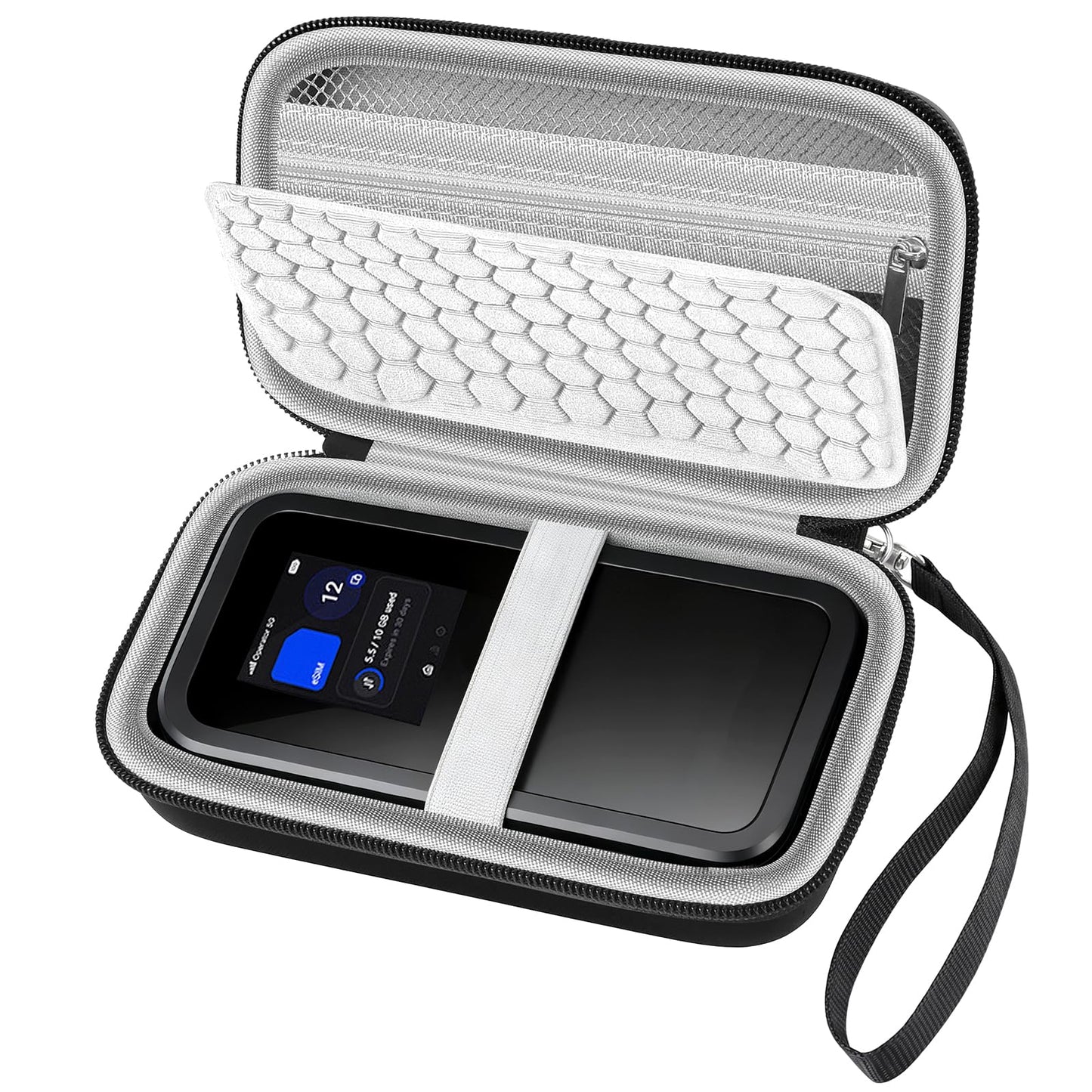 Boobowl Hard Travel Router Case for NETGEAR Nighthawk 5G Mobile Hotspot M7, Portable WiFi 7 Router Holder Organizer with Detachable Strap, Shock Pad & Mesh Pocket for Travel (Black, 5G)