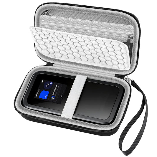 Boobowl Hard Travel Router Case for NETGEAR Nighthawk 5G Mobile Hotspot M7, Portable WiFi 7 Router Holder Organizer with Detachable Strap, Shock Pad & Mesh Pocket for Travel (Black, 5G)