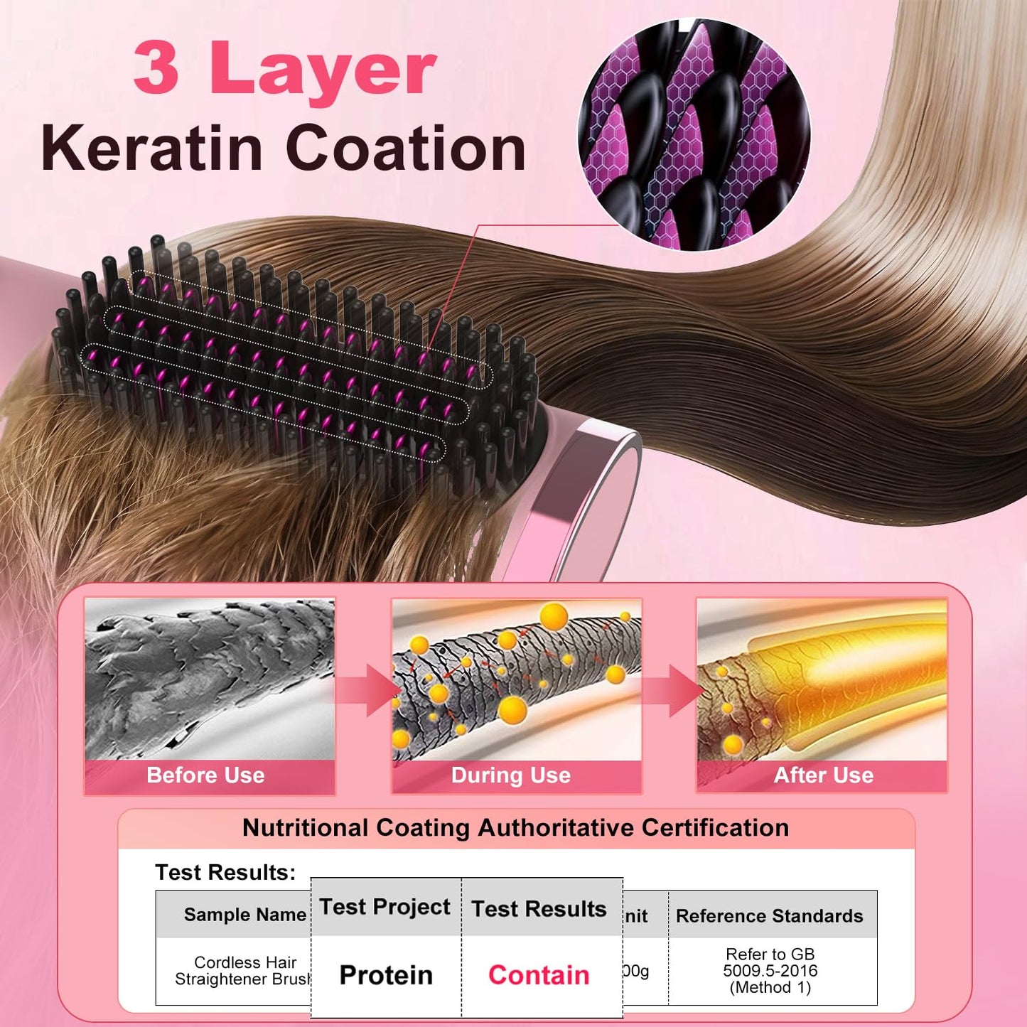Cordless Hair Straightener Brush, Portable 500 Million Ions Smooth Straightening Brush, Rechargeable 4-IN-1 Go Brush, MCH Fast Heating, 5D Dense Bristles, LED Display, Anti-Scald for Women Home Travel