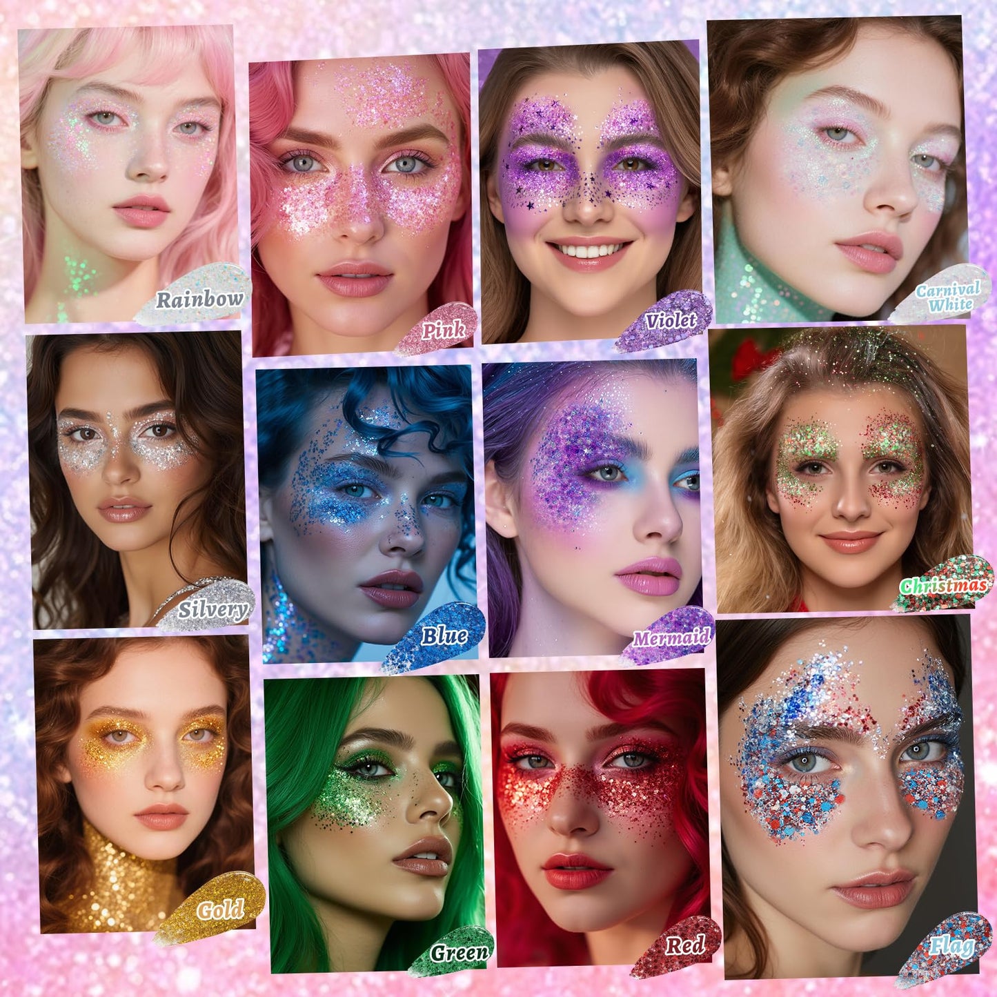 YBUETE USA Flag Face and Body Glitter Stick for Independence Day of USA, Hair Glitter Accessories in Red White Blue, American Pride Flag Sparkle Face Glitter for 4th of July, Parties and Carnivals