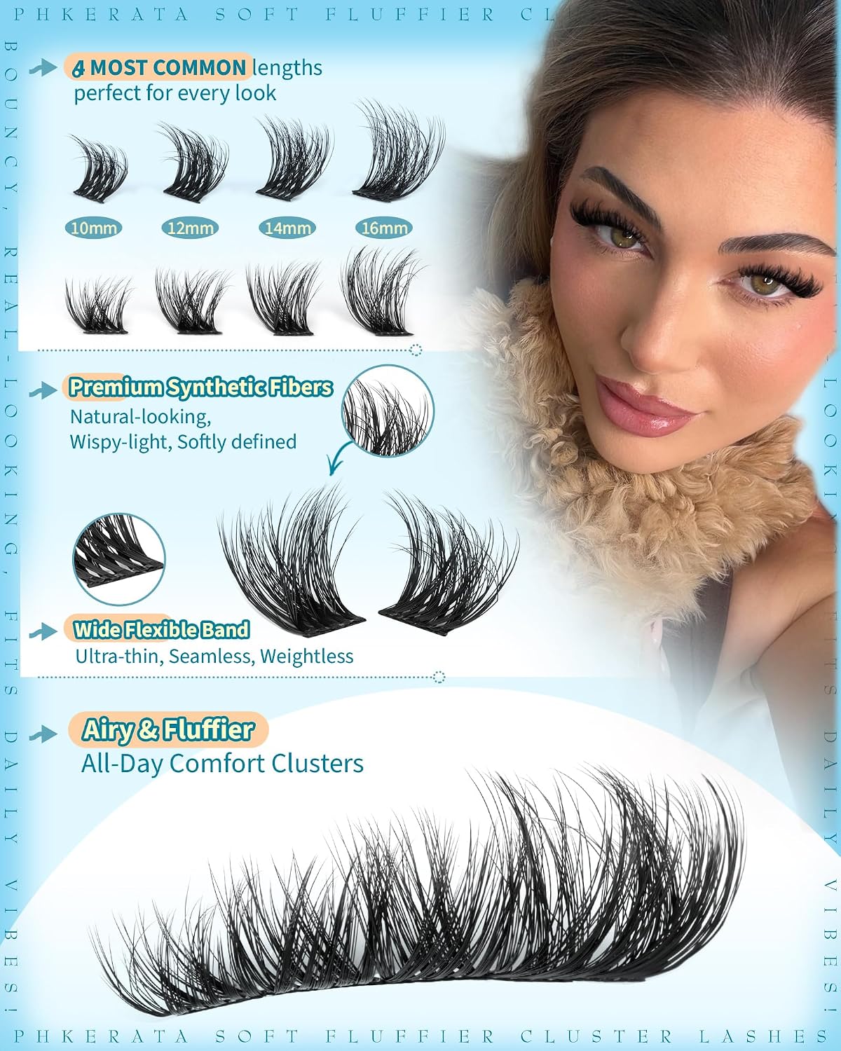 Fluffy Lash Clusters - Natural C Curl Eyelash Extensions | DIY Volume Lashes, 10-16mm