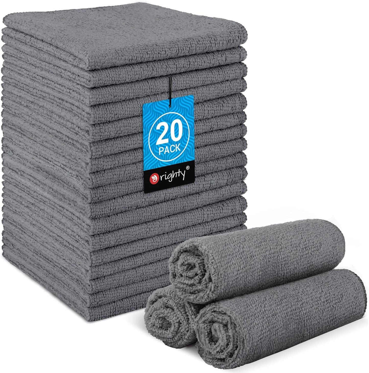Microfiber Washcloths 20 Pack - Soft, Quick-Dry Face & Hand Towels for Travel, Gym, Spa | 11.5"x11.5", Black
