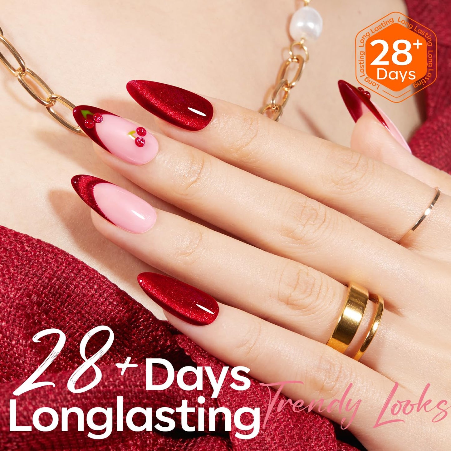 Cat Eye Gel Polish - Burgundy Red Magnetic Glitter | Holographic Ruby Red UV Gel 15 ML