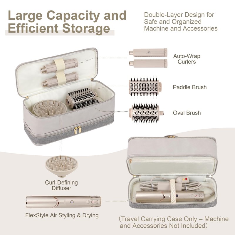 BAGCRAZY Shark Airwrap Case - Double Layer Travel Storage Bag for Dyson Airwrap, Flexstyle, Hair Dryer & All Attachments