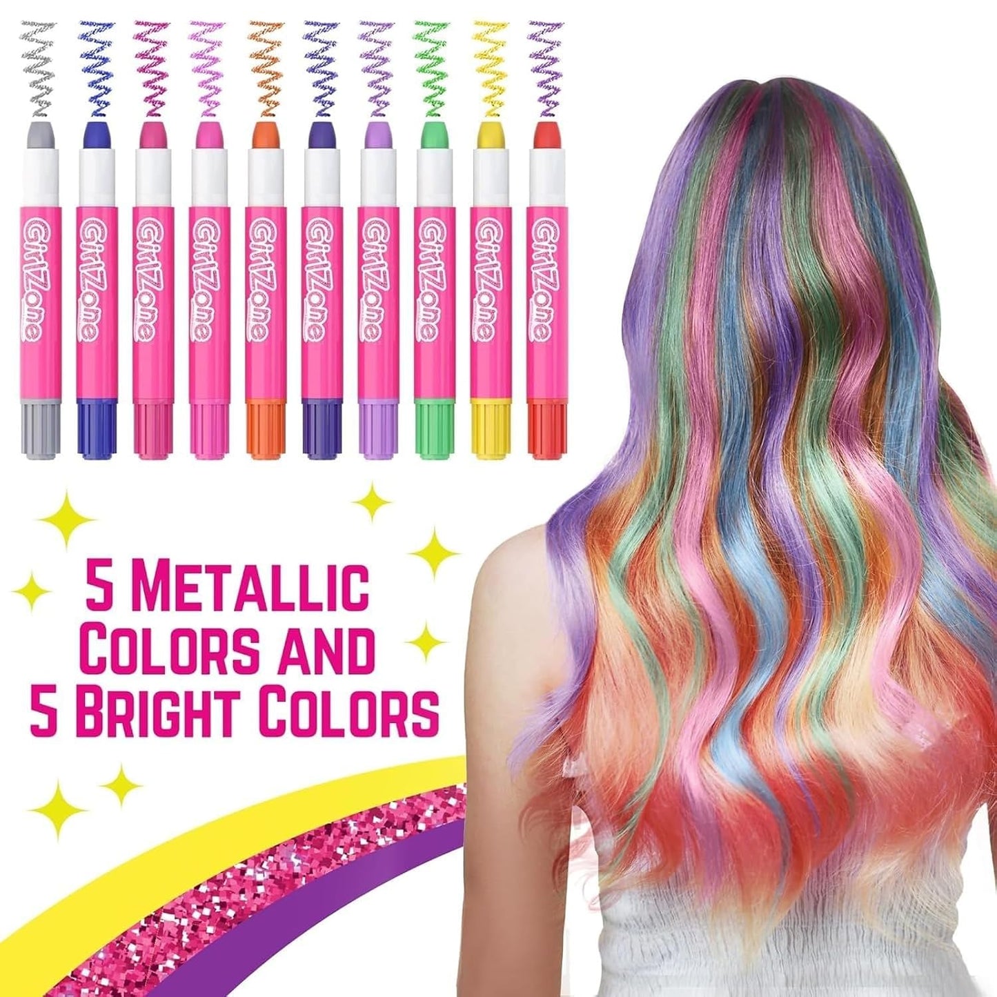 Hair Chalk Set for Kids - 10-Piece Temporary Color Kit | Easy Apply & Remove, Vibrant for Dress Up Parties