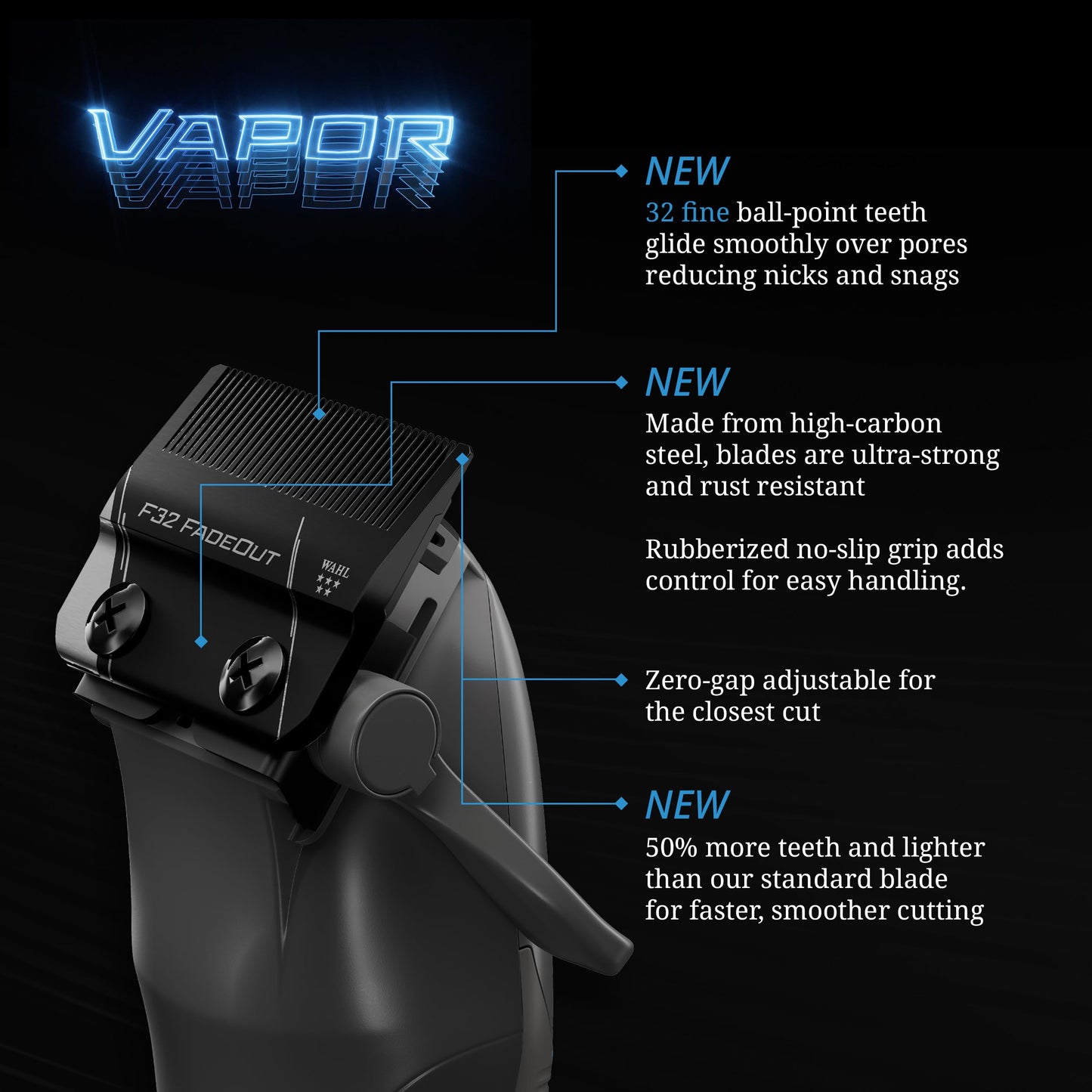 Wahl Professional 5-Star Vapor Clipper with F32 Fadeout Adjustable Balding Blade, Adaptable Speed Control, Cord/Cordless